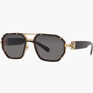 Versace Tortoiseshell and Gold Geometric Sunglasses